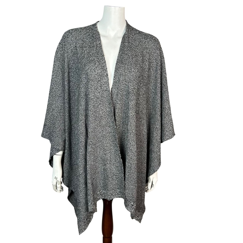 Eileen Fisher Organic Linen Cotton Marled Knit Poncho Wrap Grey OS lagenlook